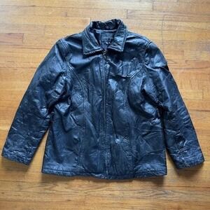 Leather Works Black Leather Jacket Full Zip Patchwork Design XXXL